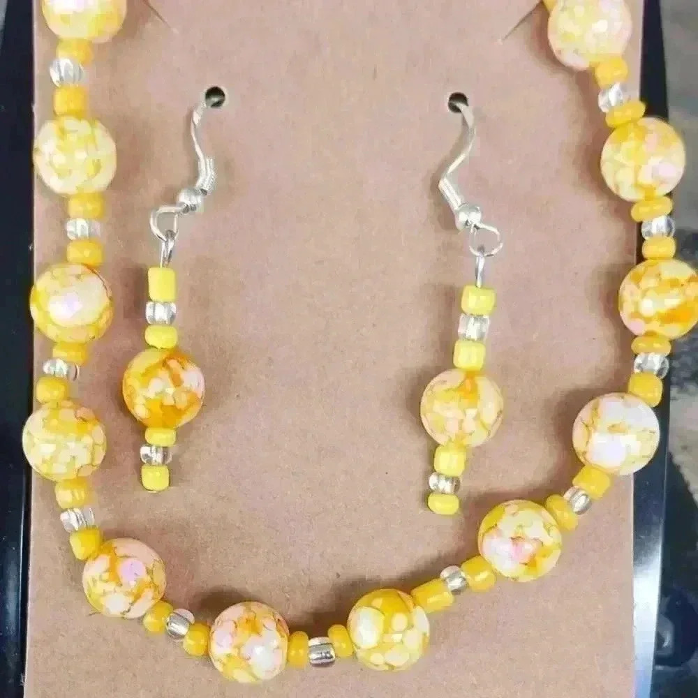 Handmade Beaded Necklace and Earrings Set